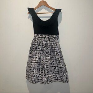 Rare Editions Big Girls Size 12 Ruffle Neck Sleeveless Dress Geo Print Lined GUC